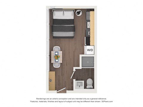 Floor plan for studio, 1 bath, 277 sqft